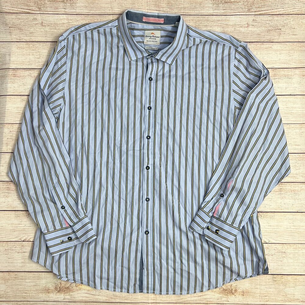 Tommy Bahama Men's Island Crafted‎ Blue Striped Button-Down Shirt Size XXL/TTG